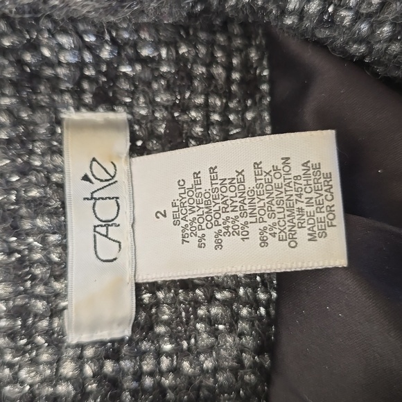 CACHE Charcoal Gray/Black Metallic Tweed Wool Blend Motorcycle Jacket Size 2 - Picture 8 of 11